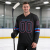 Custom Black - Powder Blue - Red Triple Stripes Hockey Jersey – worn by a man