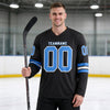 Custom Black - Powder Blue - White Triple Stripes Hockey Jersey – worn by a man