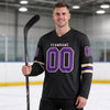 Custom Black - Purple - Cream Triple Stripes Hockey Jersey – worn by a man