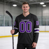 Custom Black - Gray - Purple Triple Stripes Hockey Jersey – worn by a man