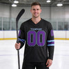 Custom Black - Purple - Light Blue Triple Stripes Hockey Jersey – worn by a man