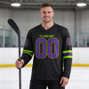 Custom Black - Purple - Neon Green Triple Stripes Hockey Jersey – worn by a man