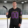 Custom Black - Purple - Old Gold Triple Stripes Hockey Jersey – worn by a man