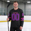 Custom Black - Purple - Pink Triple Stripes Hockey Jersey – worn by a man