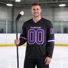Custom Black - Purple - White Triple Stripes Hockey Jersey – worn by a man