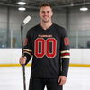 Custom Black - Red - Cream Triple Stripes Hockey Jersey – worn by a man