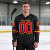 Custom Black - Red - Gold Triple Stripes Hockey Jersey – worn by a man