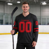 Custom Black - Red Triple Stripes Hockey Jersey – worn by a man