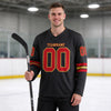 Custom Black - Red - Old Gold Triple Stripes Hockey Jersey – worn by a man