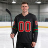 Custom Black - Red - White - Kelly Green Triple Stripes Hockey Jersey – worn by a man