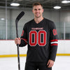 Custom Black - Red - White Triple Stripes Hockey Jersey – worn by a man