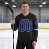 Custom Black - Gray - Royal Triple Stripes Hockey Jersey – worn by a man