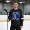 Custom Black - Royal - White Triple Stripes Hockey Jersey – worn by a man