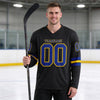 Custom Black - Royal - Yellow Triple Stripes Hockey Jersey – worn by a man