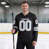 Custom Black - Silver - White Triple Stripes Hockey Jersey – worn by a man