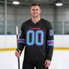 Custom Black - Sky Blue - Pink Triple Stripes Hockey Jersey – worn by a man