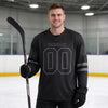 Custom Black - Steel Gray Triple Stripes Hockey Jersey – worn by a man