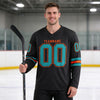 Custom Teal - Orange - Black Triple Stripes Hockey Jersey – worn by a man