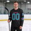 Custom Black - Teal - Pink Triple Stripes Hockey Jersey – worn by a man