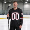 Custom Black - White - Crimson Triple Stripes Hockey Jersey – worn by a man