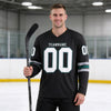 Custom Black - Gray - White - Midnight Green Triple Stripes Hockey Jersey – worn by a man