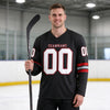 Custom Black - White - Gray - Red Triple Stripes Hockey Jersey – worn by a man