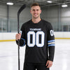 Custom Black - Light Blue - White Triple Stripes Hockey Jersey – worn by a man