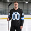 Custom Black - Powder Blue - White Triple Stripes Hockey Jersey – worn by a man