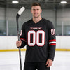 Custom Black - White - Red Triple Stripes Hockey Jersey – worn by a man