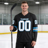 Custom Black - Sky Blue - White Triple Stripes Hockey Jersey – worn by a man