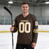 Custom Brown - Cream - Old Gold Triple Stripes Hockey Jersey – worn by a man