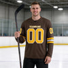 Custom Brown - Gold - White Triple Stripes Hockey Jersey – worn by a man
