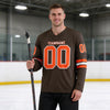 Custom Brown - Orange - White Triple Stripes Hockey Jersey – worn by a man