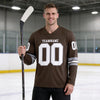 Custom Brown - White - Gray Triple Stripes Hockey Jersey – worn by a man