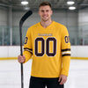 Custom Gold - Brown - White Triple Stripes Hockey Jersey – worn by a man