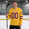 Custom Gold - Crimson - White Triple Stripes Hockey Jersey – worn by a man
