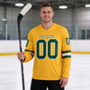Custom Gold - Green - White Triple Stripes Hockey Jersey – worn by a man