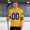 Custom Gold - Navy - Light Blue Triple Stripes Hockey Jersey – worn by a man