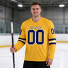 Custom Gold - Navy - White Triple Stripes Hockey Jersey – worn by a man