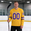 Custom Gold - Purple - White Triple Stripes Hockey Jersey – worn by a man
