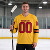 Custom Gold - Red - Black Triple Stripes Hockey Jersey – worn by a man
