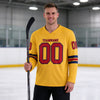 Custom Gold - Red - Navy Triple Stripes Hockey Jersey – worn by a man