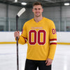 Custom Gold - Red - White Triple Stripes Hockey Jersey – worn by a man