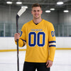 Custom Gold - Royal - White Triple Stripes Hockey Jersey – worn by a man