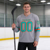 Custom Gray - Aqua - Orange Triple Stripes Hockey Jersey – worn by a man