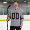 Custom Gray - Black - Old Gold Triple Stripes Hockey Jersey – worn by a man