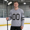Custom Black - Gray - White Triple Stripes Hockey Jersey – worn by a man