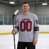 Custom Crimson - Black - Gray Triple Stripes Hockey Jersey – worn by a man