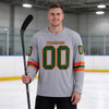 Custom Gray - Green - Orange Triple Stripes Hockey Jersey – worn by a man