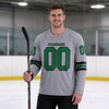 Custom Gray - Kelly Green - Black Triple Stripes Hockey Jersey – worn by a man